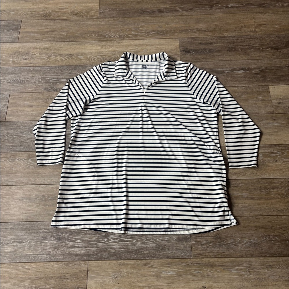 Lands End Swim Shirt Sz 2X 20W 22W Blue White Stripe Cover Up Cruise Vacation